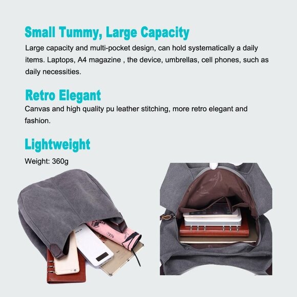 Women's Multi-pocket Shoulder Bag Fashion Cotton Canvas Handbag Tote Purse - Picture 3 of 7